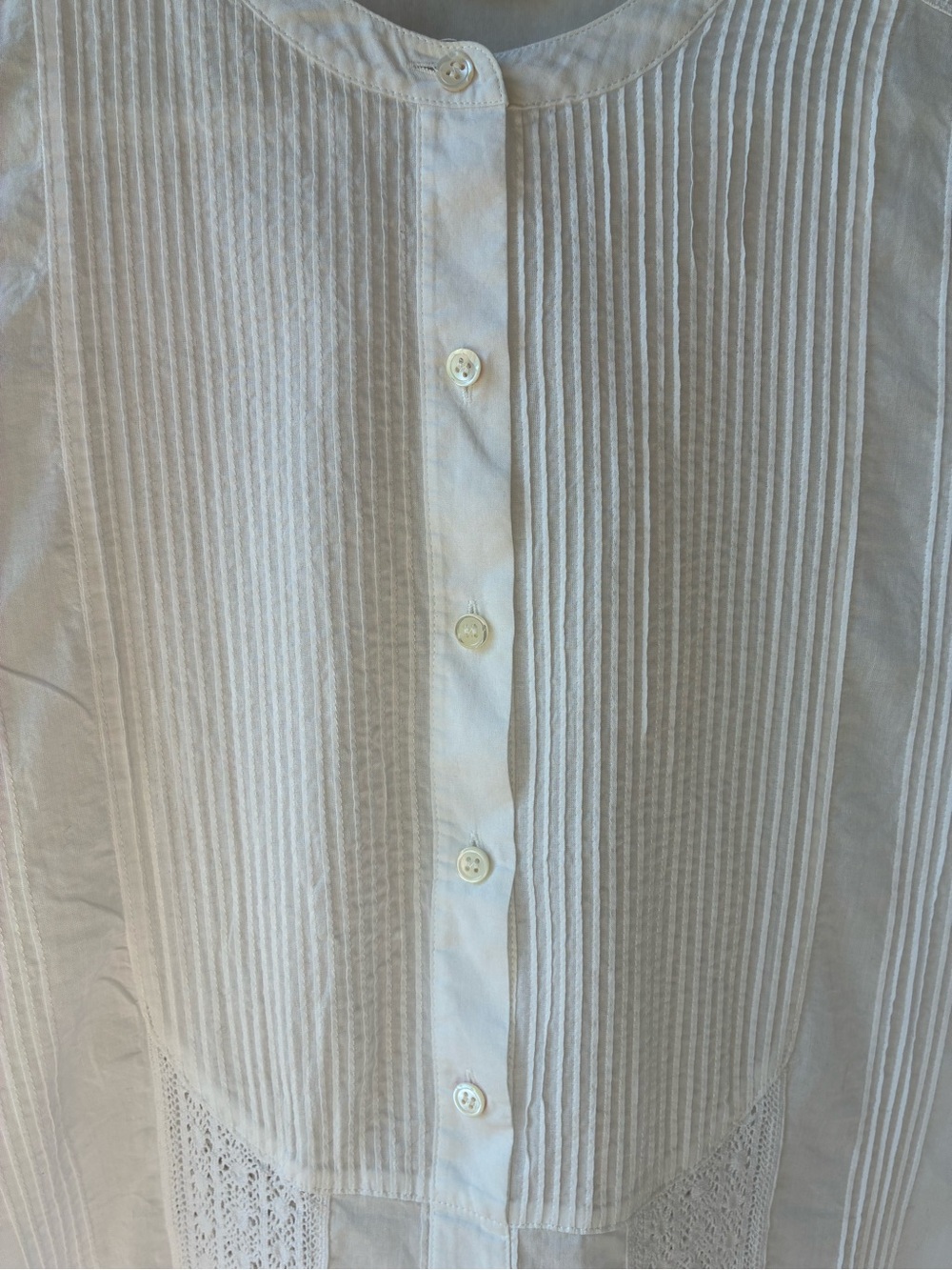 Theory 100% Cotton Pintuck Lace Victorian Blouse in White (Size: XSP) - Picture 4 of 14